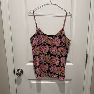 LOFT Outlet Paisley Print Ruffle Cami Top Women's Medium Pink Black Orange